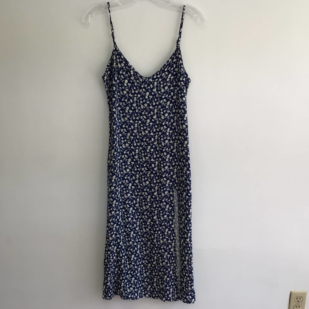 Reformation Navy Blue Floral Midi Slip Dress